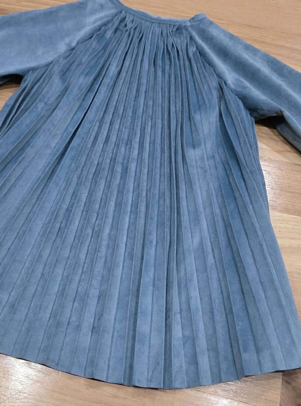 Hanna Andersson Faux Suede Long Sleeve Glacier Blue Pleated Dress